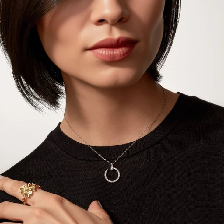 Infinite Grace in White Gold – Artistic Open Circle Necklace with Crystal Touch