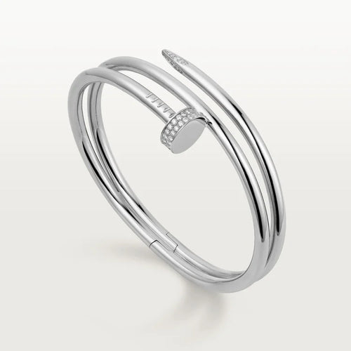 Elegant White Gold Nail-Inspired Bangle with Premium platinum