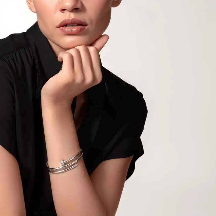 Elegant White Gold Nail-Inspired Bangle with Premium platinum