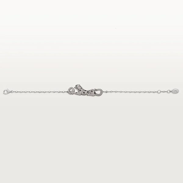 Leopard Panthere White Gold Tone Bracelet With Sparkling Stone Jewelry Present Ideas