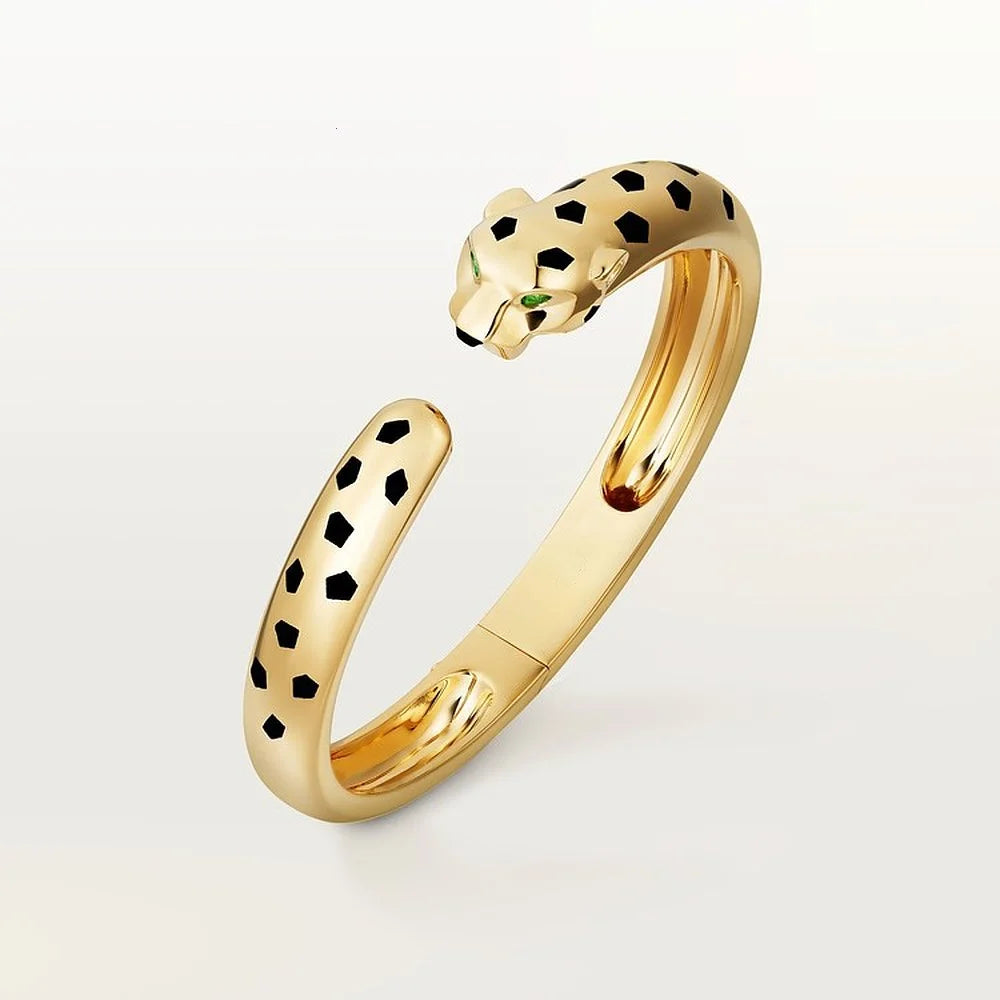 Leopard Panthere Yellow Gold Tone Bracelet Bold Design Gift For Hers