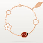 Rose Gold Charm Bracelet for Women Multi Motif Ladybug Flower Leaf Gift Jewelry