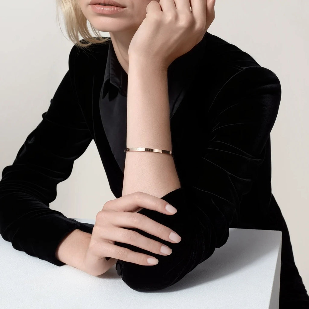 Luxury Minimalist Pink Gold Screw Bracelet, Small Model
