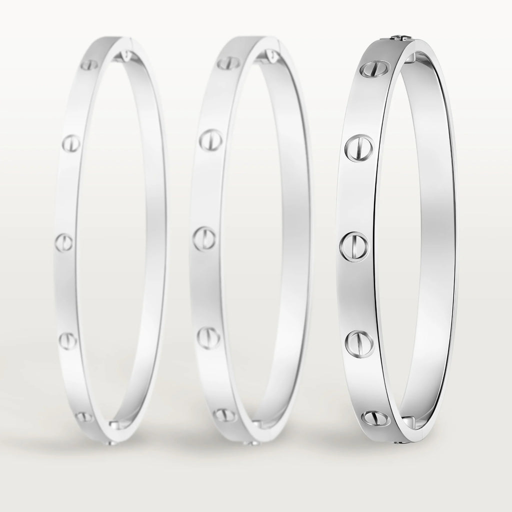 Luxury Minimalist White Gold Screw Bracelet, Classic Model