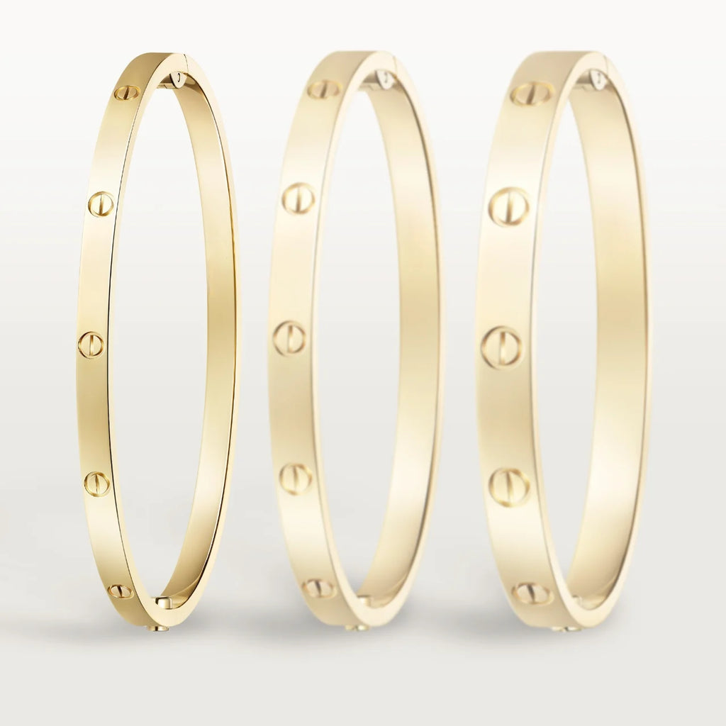 Luxury Minimalist Yellow Gold Screw Bracelet, Small Model