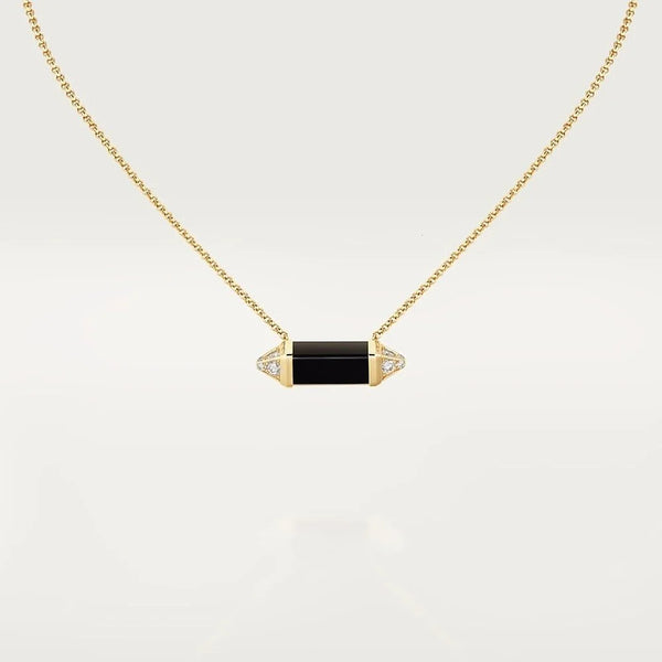 Onyx Berlingots Yellow Gold Tone Necklace Bold Model Jewelry Gift Ideas