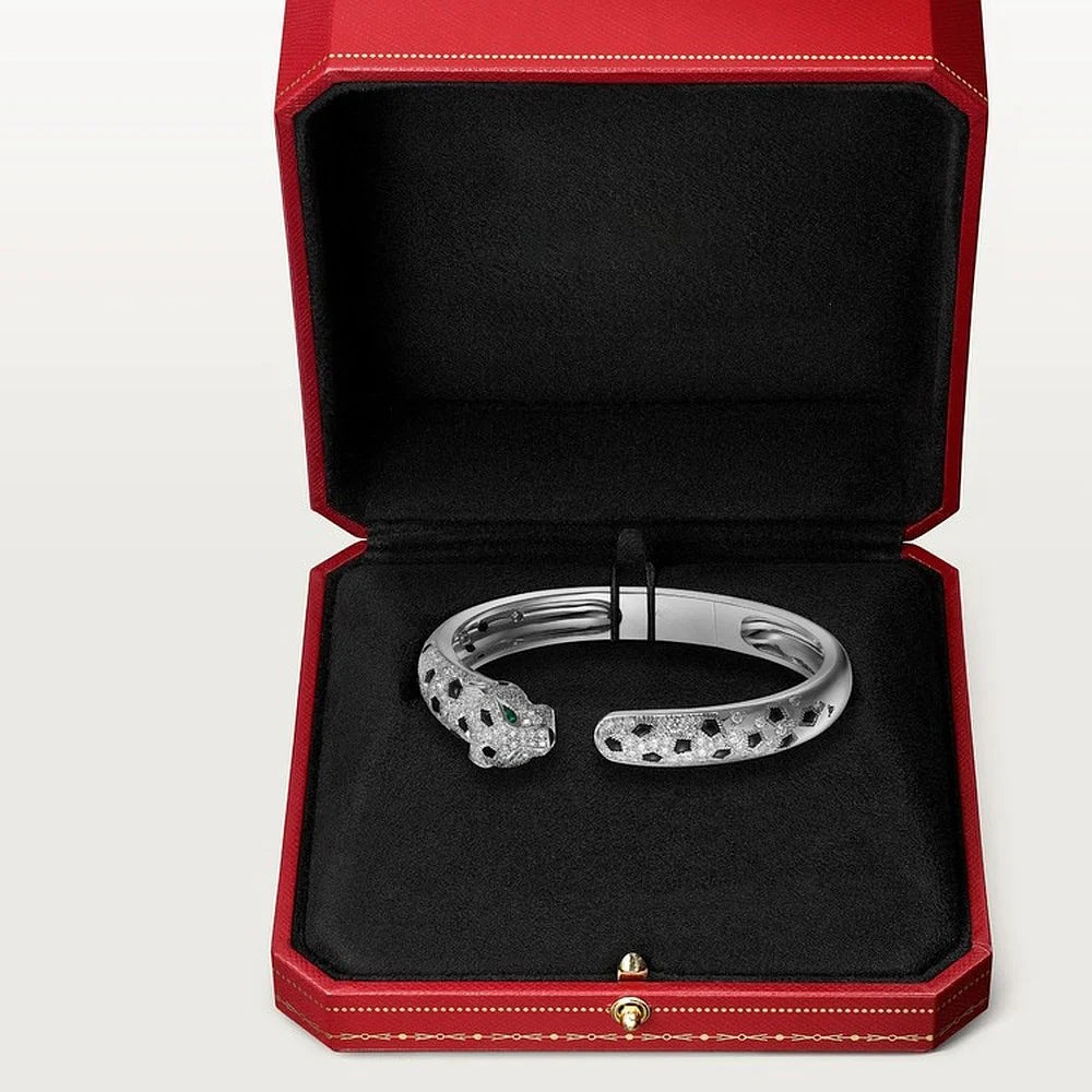 Panthere Leopard White Gold Tone Bracelet With Sparkling Stone Best Gift Ideas For Womens