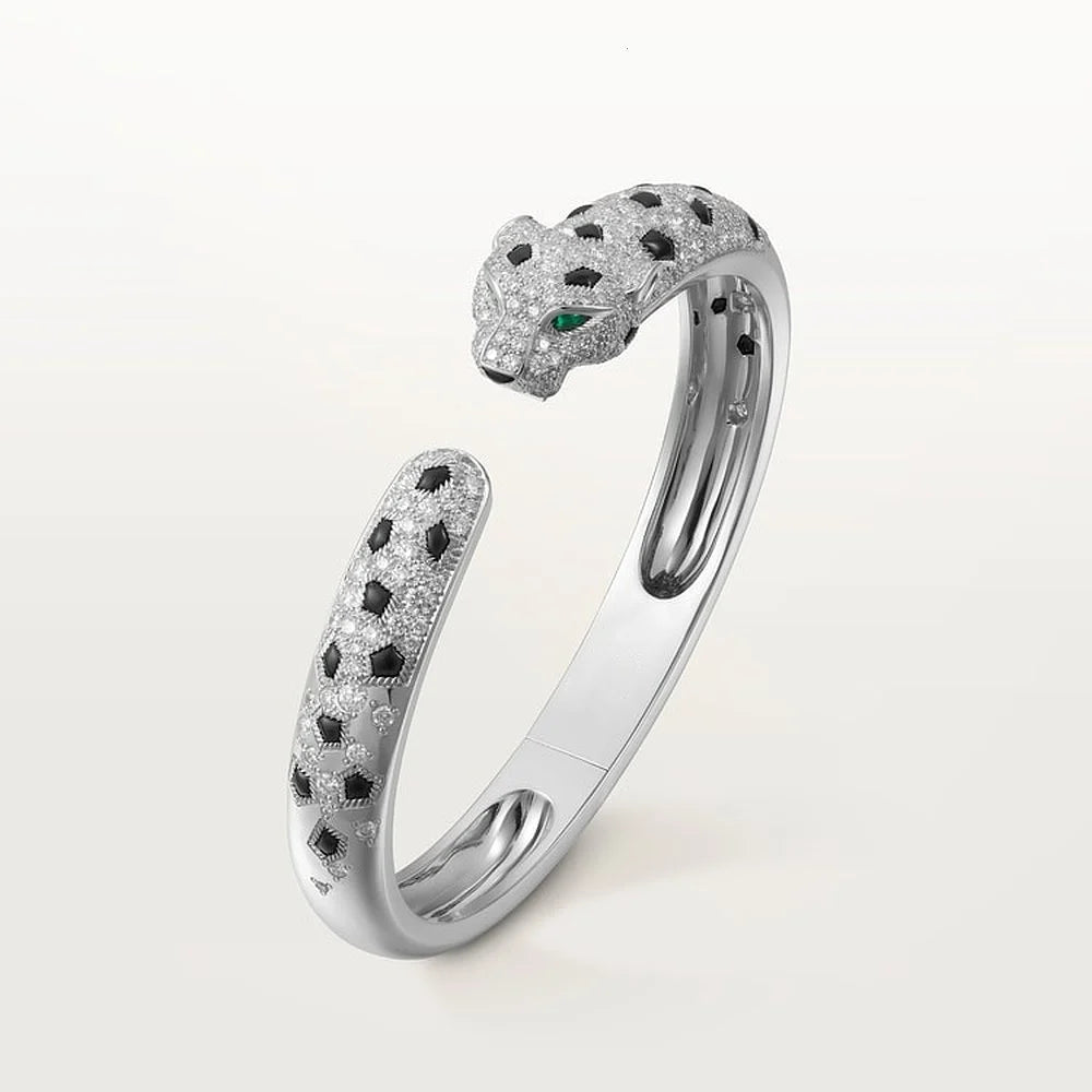 Panthere Leopard White Gold Tone Bracelet With Sparkling Stone Best Gift Ideas For Womens
