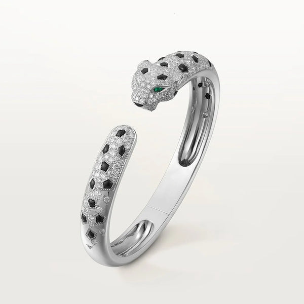 Panthere Leopard White Gold Tone Bracelet With Sparkling Stone Best Gift Ideas For Womens