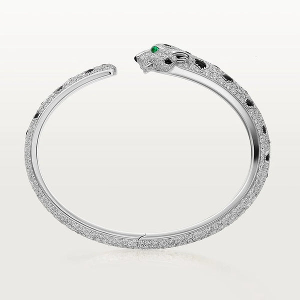 Panthere White Gold Tone Leopard Bracelet With Sparkling Stone Jewelry Ideas