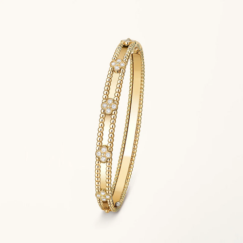 Gold Beaded Bracelet for Women Stacked Cubic Zirconia Flower Gift Jewelry