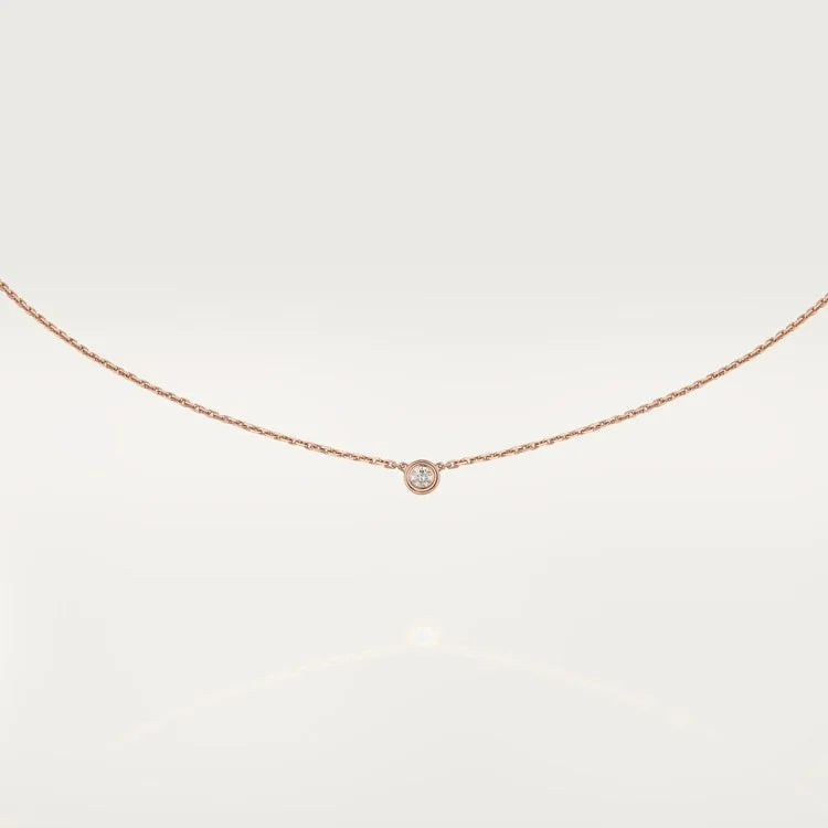 Pink Gold Light of Simplicity – Minimalist Solitaire Necklace with Single Crystal Center, mini model