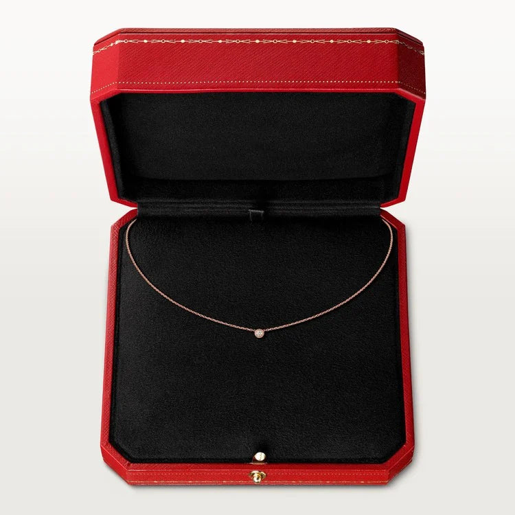 Pink Gold Light of Simplicity – Minimalist Solitaire Necklace with Single Crystal Center, mini model