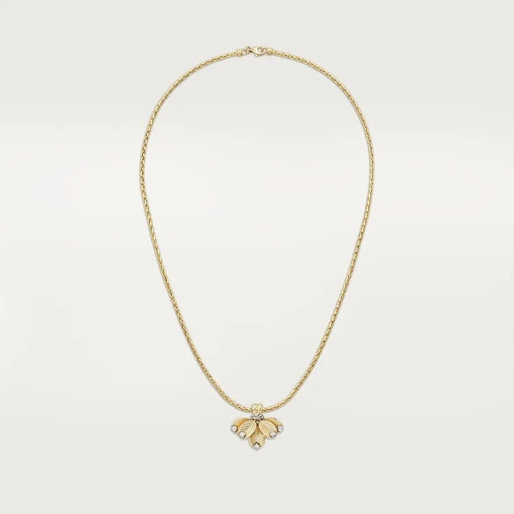 Queen of the Garden – Gold Necklace with Engraved Bee Pendant and Crystal Accents