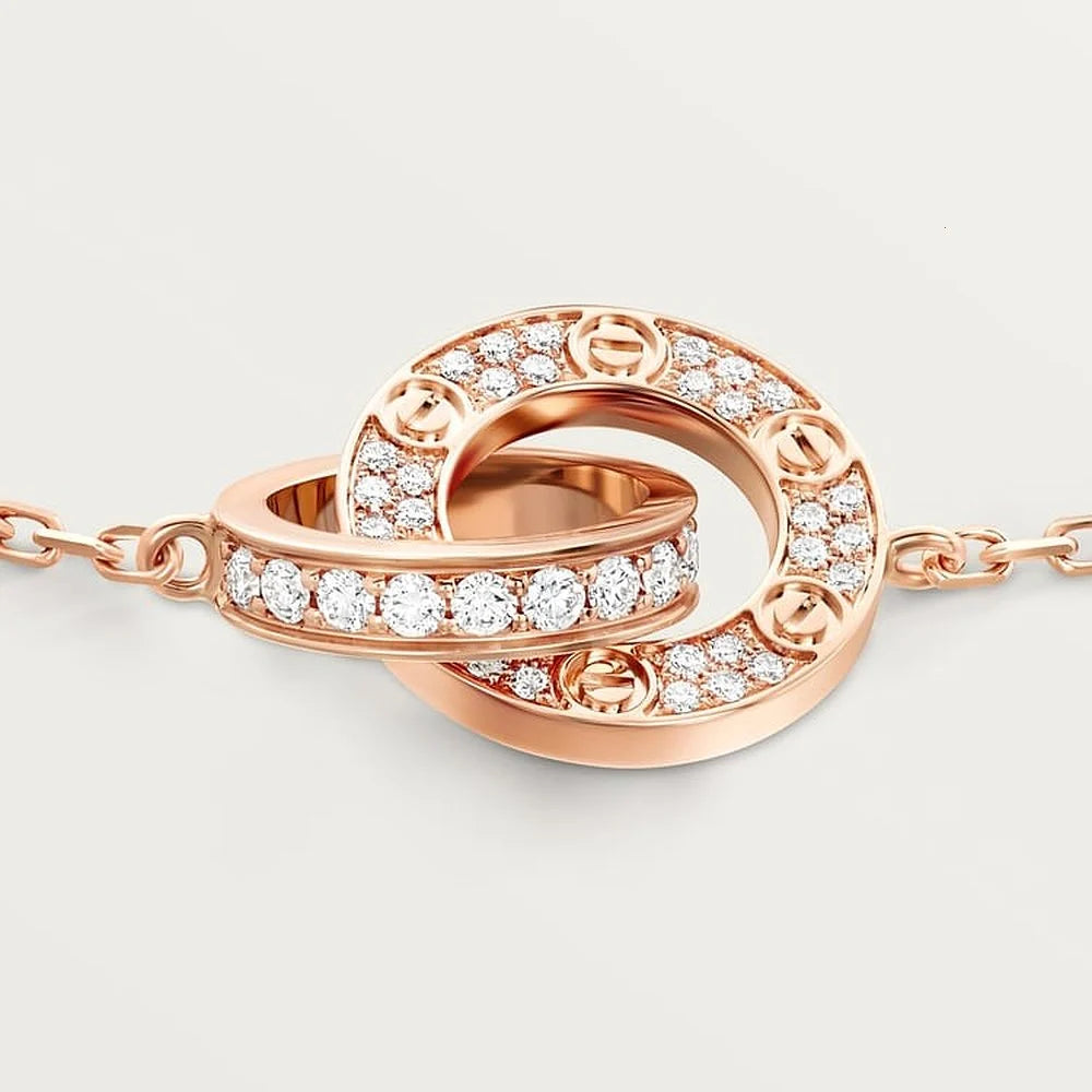 Rose Gold Tone Love Chain Bracelet With Sparkling Stone Best Gift Ideas For Couple