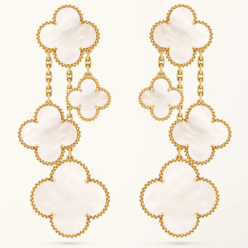 Clover Earrings White Mother of Pearl 4 Motifs Drop High Quality