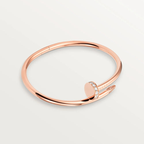 Elegant Pink Gold Nail-Inspired Bangle with Sparkling Crystals, Classic Model