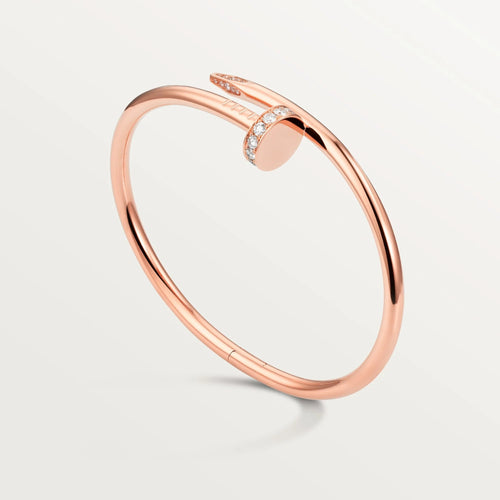 Elegant Pink Gold Nail-Inspired Bangle with Sparkling Crystals, Classic Model