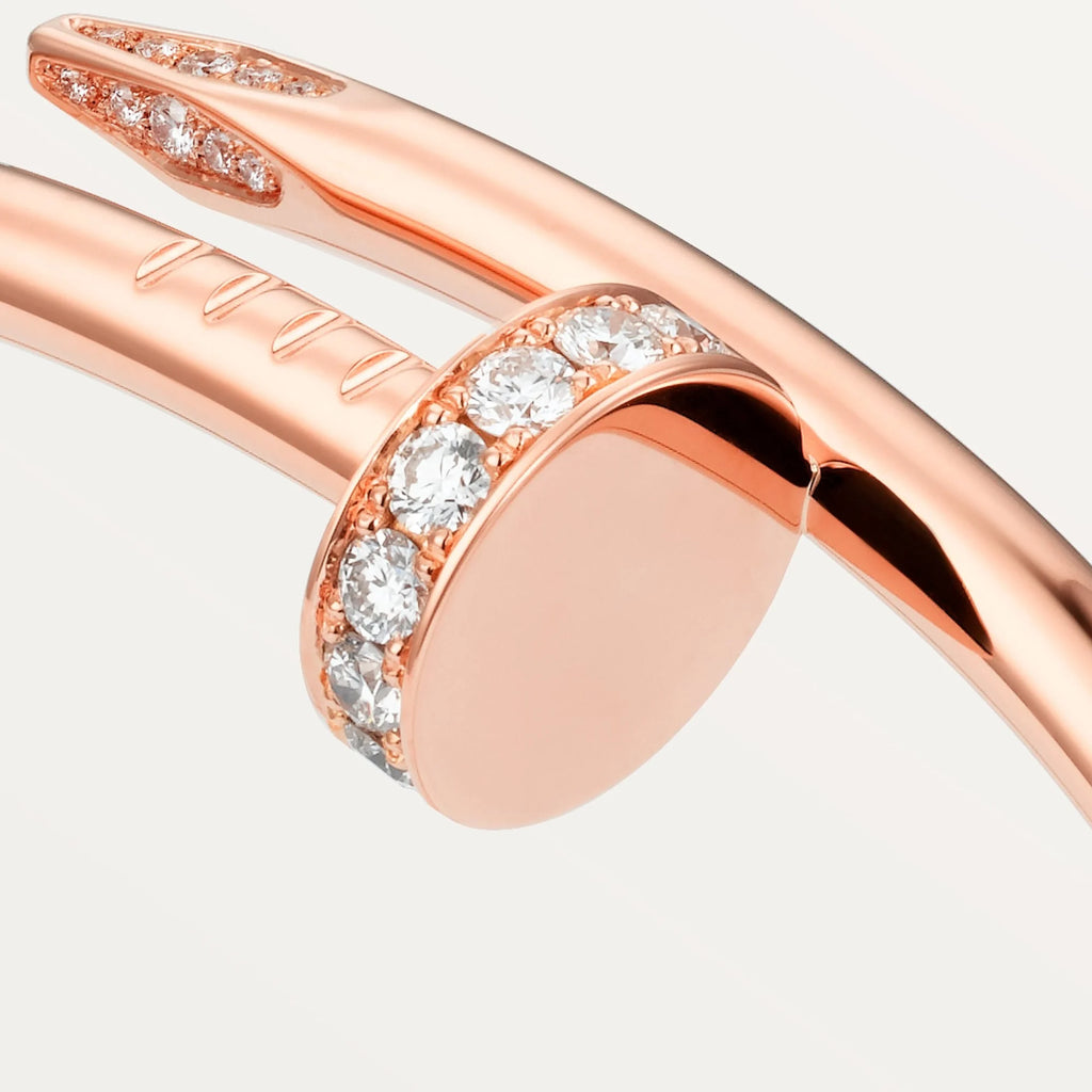 Elegant Pink Gold Nail-Inspired Bangle with Sparkling Crystals, Classic Model