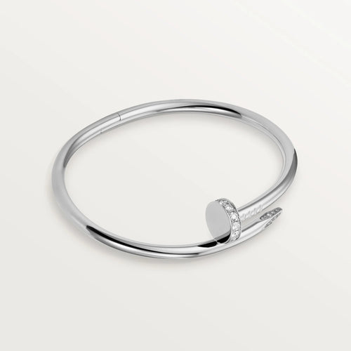 Elegant White Gold Nail-Inspired Bangle with Sparkling Crystals,  Classic Model