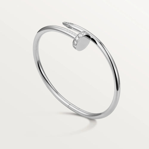 Elegant White Gold Nail-Inspired Bangle with Sparkling Crystals,  Classic Model