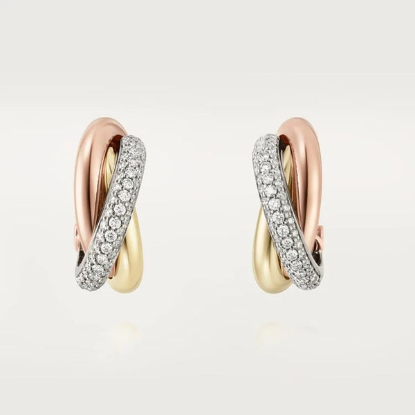 Tri Gold Tides of Balance – Triple-Hue Hoop Earrings in a Modern Dance