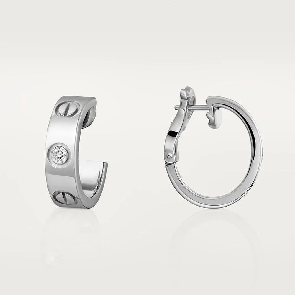 Unisex Love Hoop White Gold Tone Earrings With Sparkling Stone Best Gift Ideas