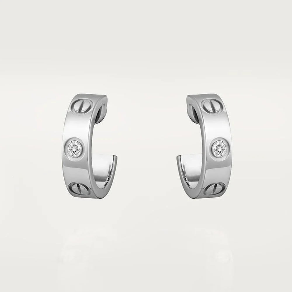 Unisex Love Hoop White Gold Tone Earrings With Sparkling Stone Best Gift Ideas
