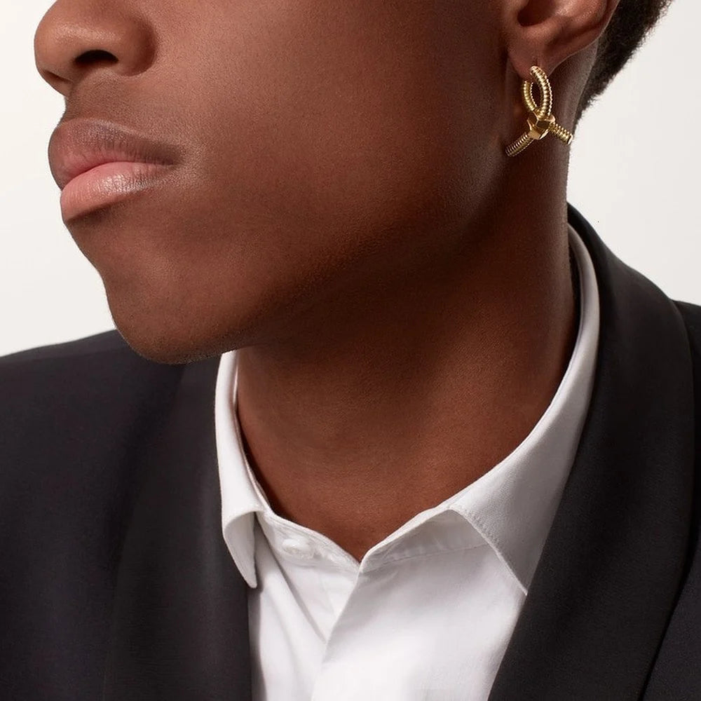 Unisex Single Right Yellow Gold Tone Earring Best Gift Ideas