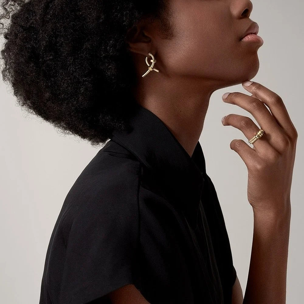Unisex Single Right Yellow Gold Tone Earring Best Gift Ideas