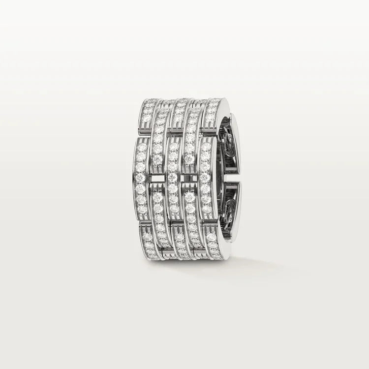 White Gold Cascade Of Lights – Statement Ring With Structured Brilliance