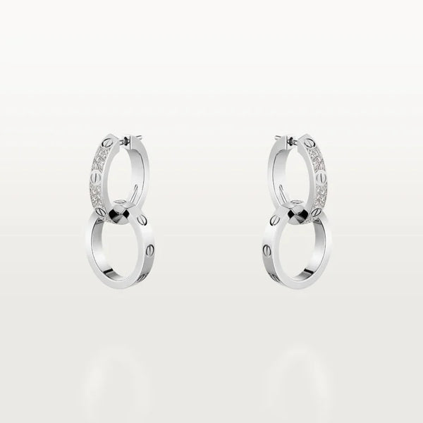 White Gold Spark Of Connection – Interlinked Diamond Hoop Earrings With Chic Energy