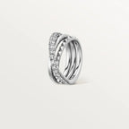 White Gold Spiral Of Daring Elegance – Intertwined Ring With Spiked And Shimmering Bands