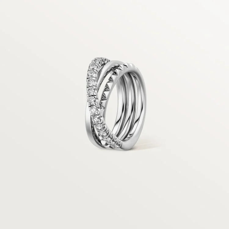 White Gold Spiral Of Daring Elegance – Intertwined Ring With Spiked And Shimmering Bands