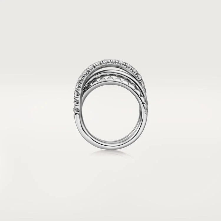 White Gold Spiral Of Daring Elegance – Intertwined Ring With Spiked And Shimmering Bands