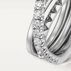 White Gold Spiral Of Daring Elegance – Intertwined Ring With Spiked And Shimmering Bands