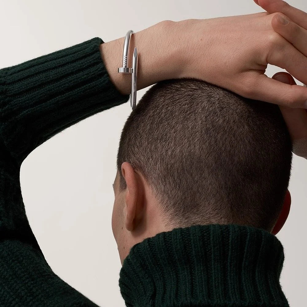 White Gold Tone Clou Bracelet Bold Design Best Gift Ideas For Couple