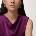 White Gold Tone Clou Douple Earrings With Sparkling Stone Gift Ideas For Her
