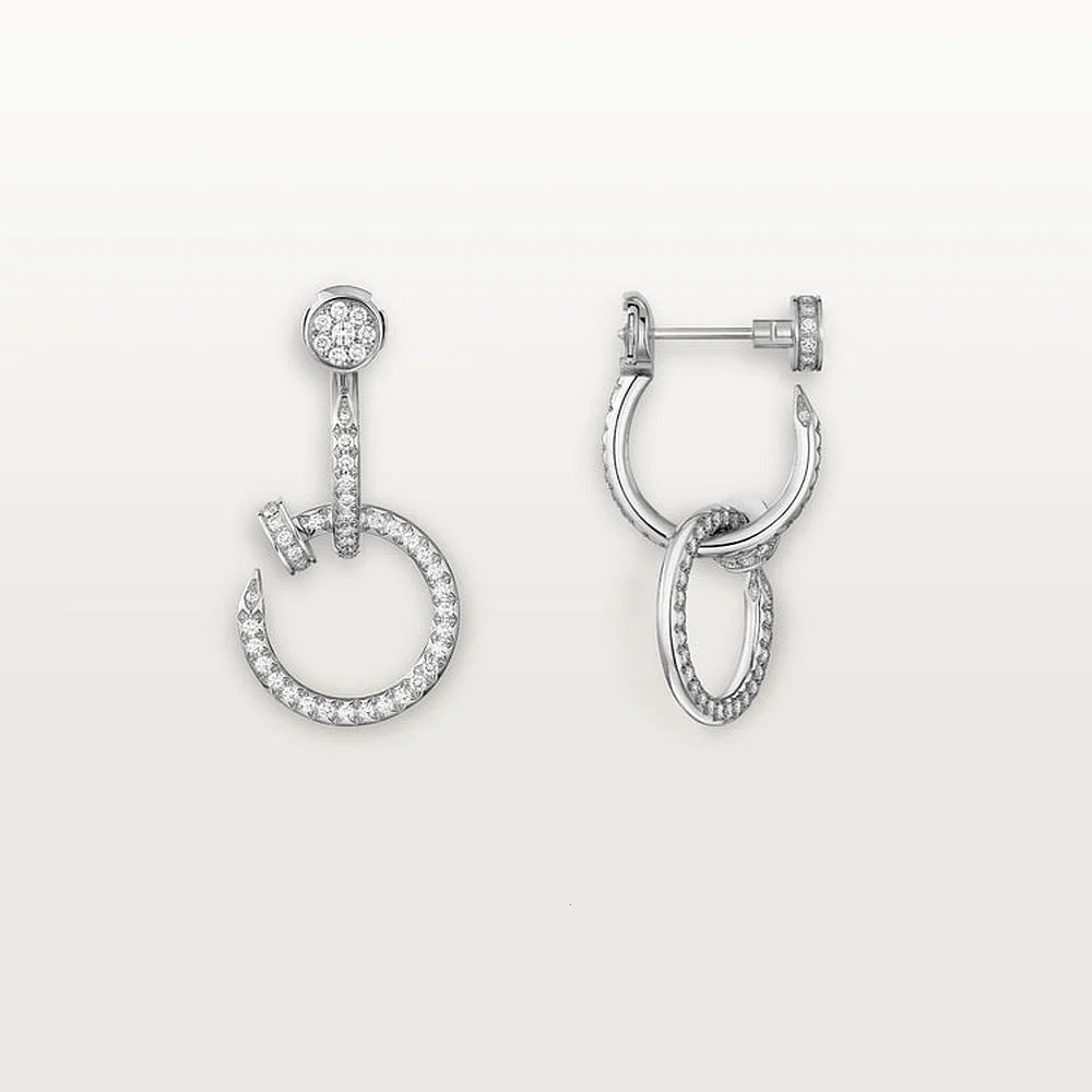 White Gold Tone Clou Douple Earrings With Sparkling Stone Gift Ideas For Her