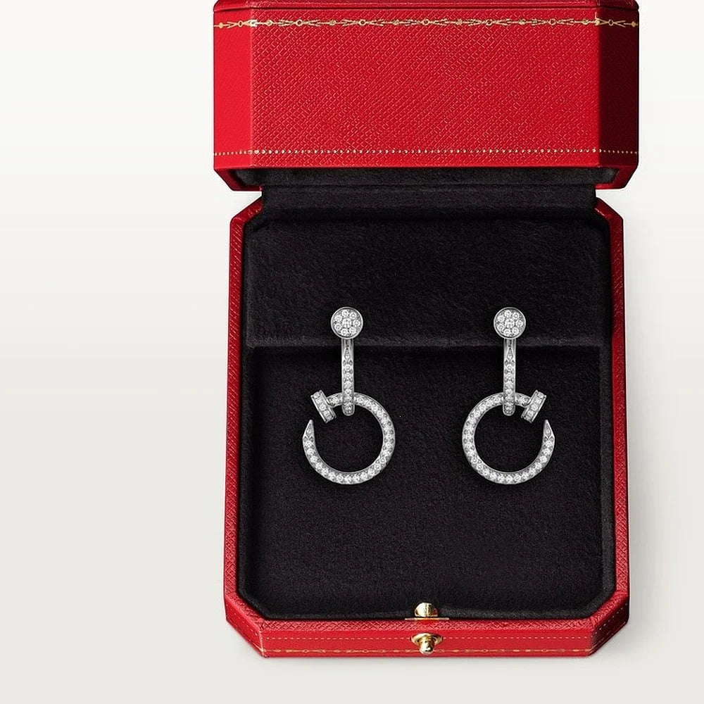 White Gold Tone Clou Douple Earrings With Sparkling Stone Gift Ideas For Her