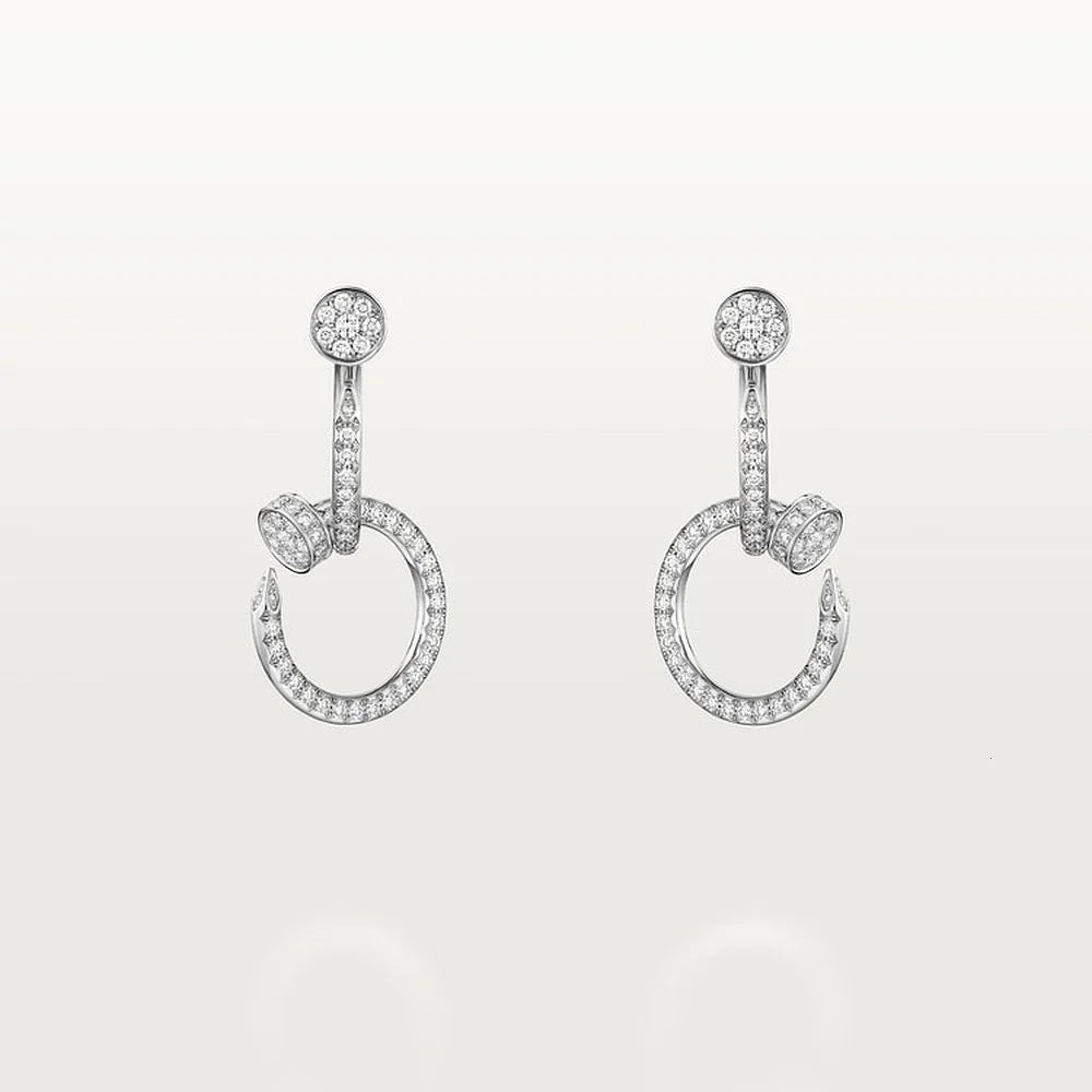 White Gold Tone Clou Douple Earrings With Sparkling Stone Gift Ideas For Her