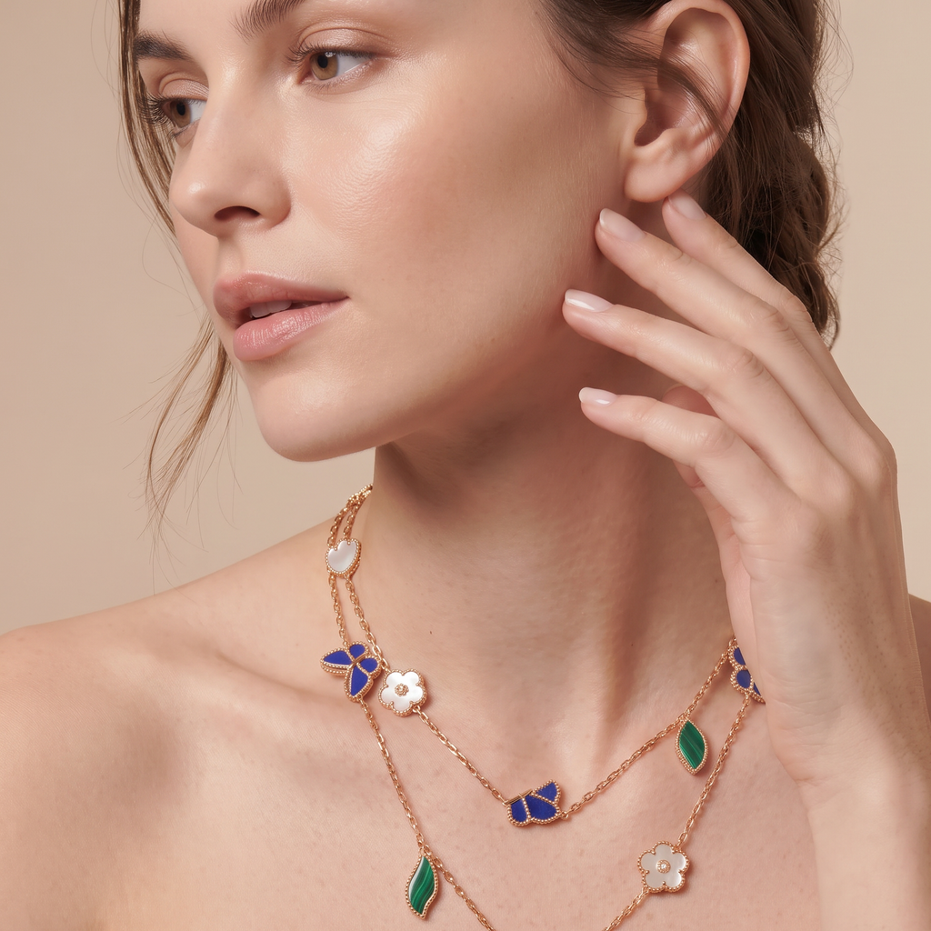 Alhambra Lucky Flower Butterfly Leaf Motifs Long Necklace