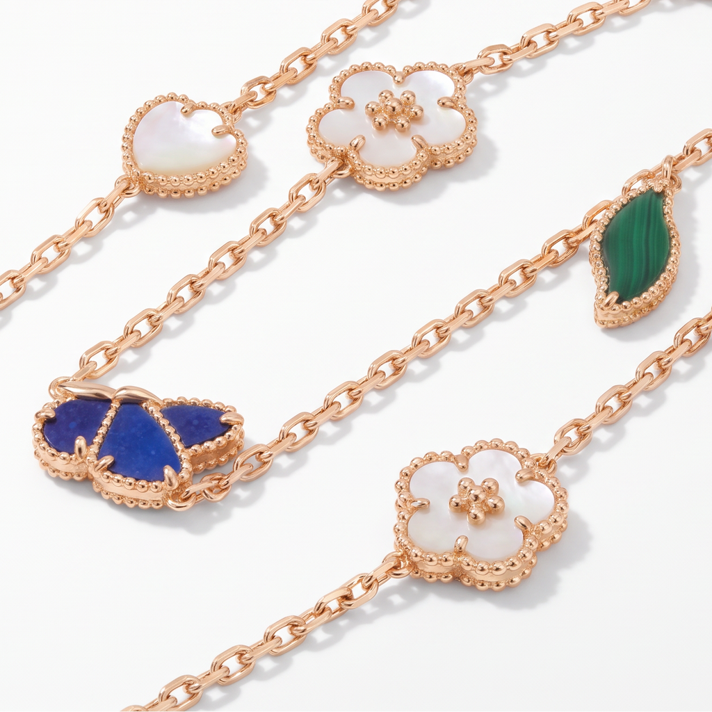 Alhambra Lucky Flower Butterfly Leaf Motifs Long Necklace
