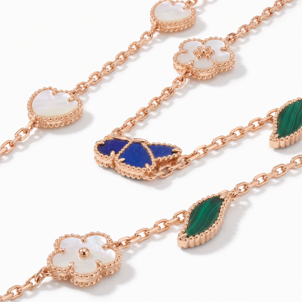 Alhambra Lucky Flower Butterfly Leaf Motifs Long Necklace