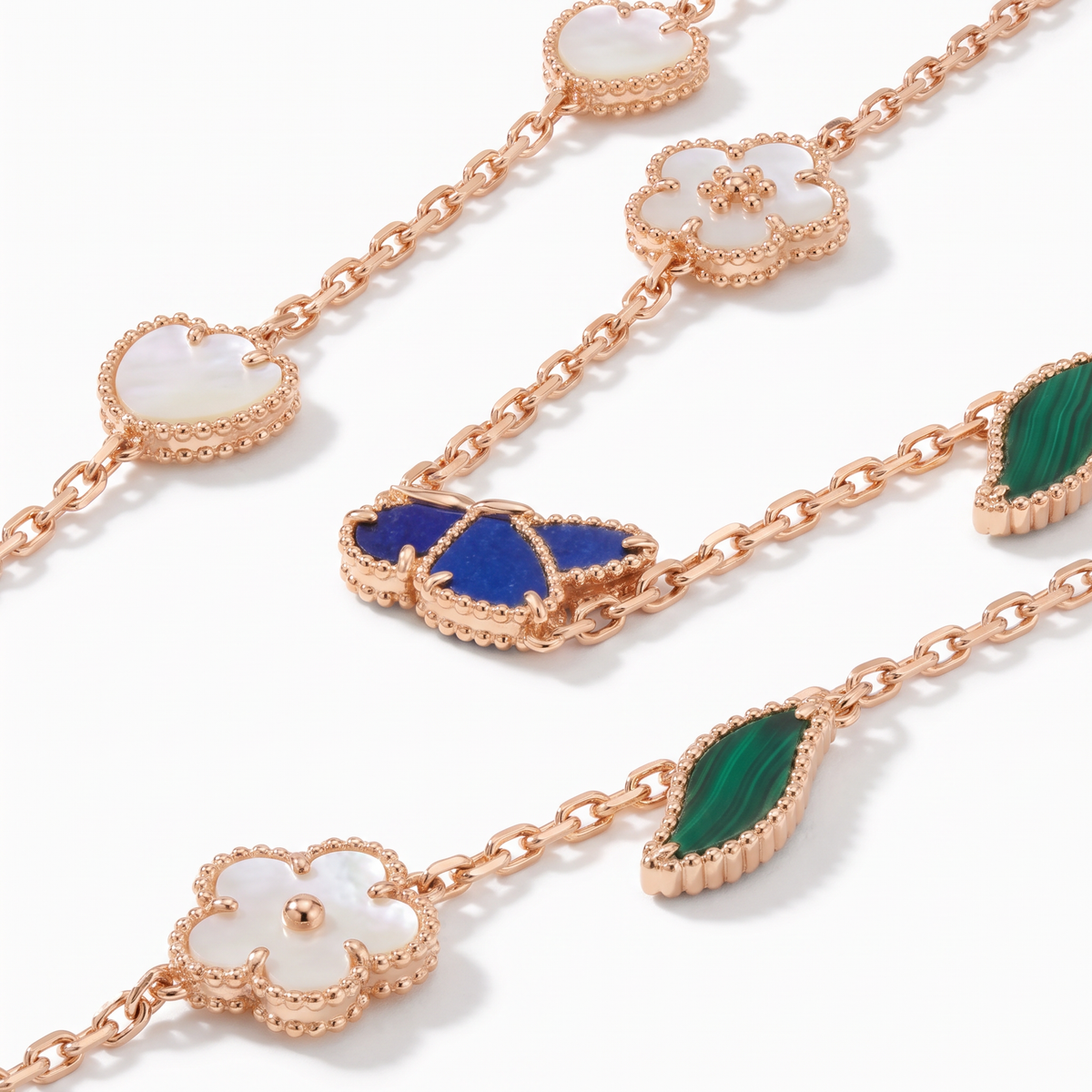 Alhambra Lucky Flower Butterfly Leaf Motifs Long Necklace