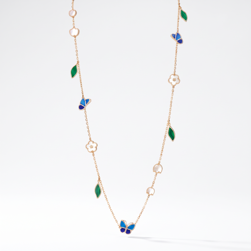 Alhambra Lucky Flower Butterfly Leaf Motifs Long Necklace