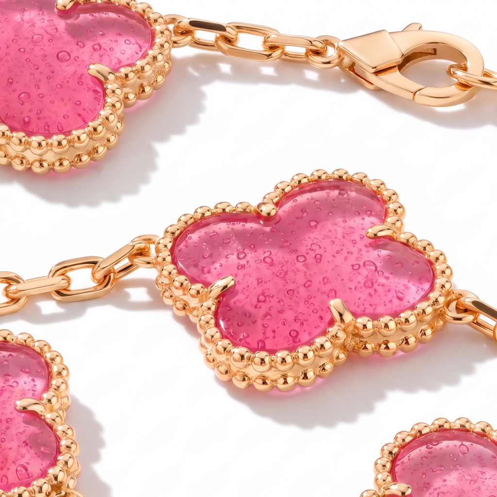 Alhambra Lucky Pink Enamel Clover 10 Motifs necklace