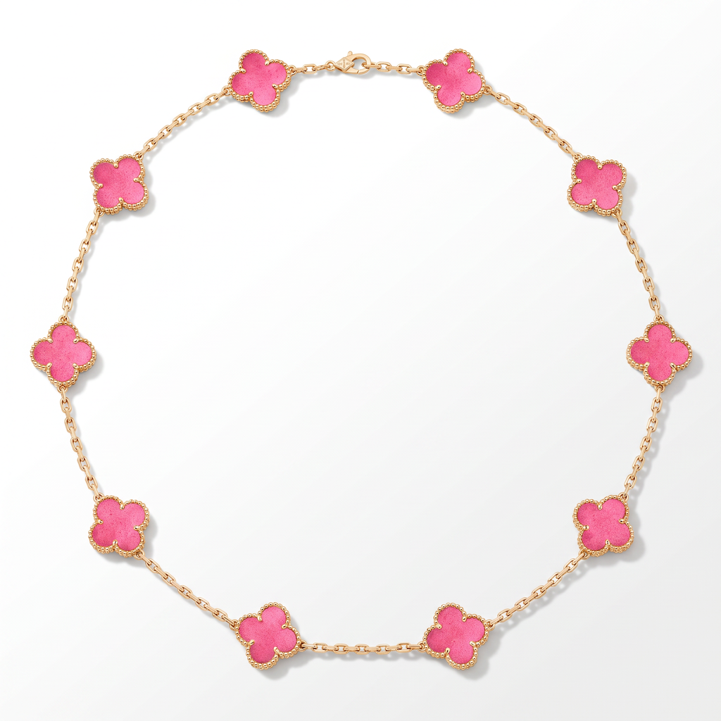 Alhambra Lucky Pink Enamel Clover 10 Motifs necklace