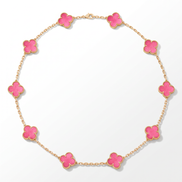 Alhambra Lucky Pink Enamel Clover 10 Motifs necklace