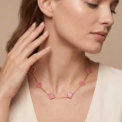 Alhambra Lucky Pink Enamel Clover 10 Motifs necklace